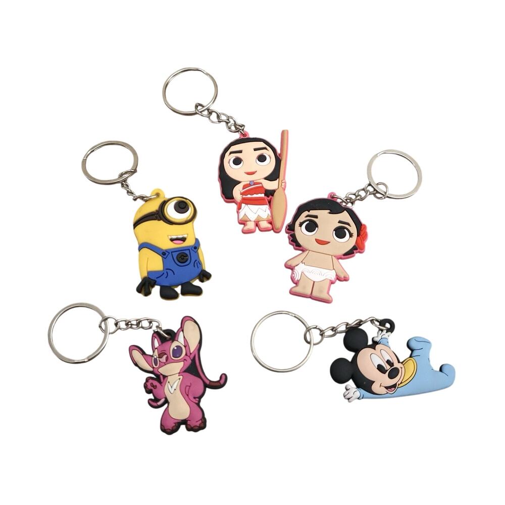 Disney Lilo & Stitch Moana Mickey Mouse Minions Rubber Keychain Lot